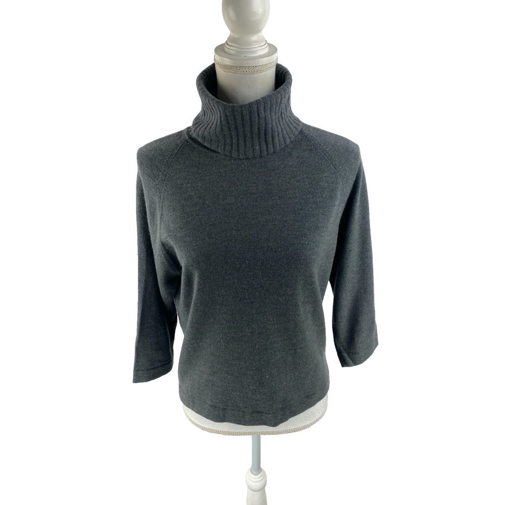 Bonwit Teller Vtg 40s 50s Wool Turtleneck Knit Pullover 3/4 Sleeve Sweater Italy